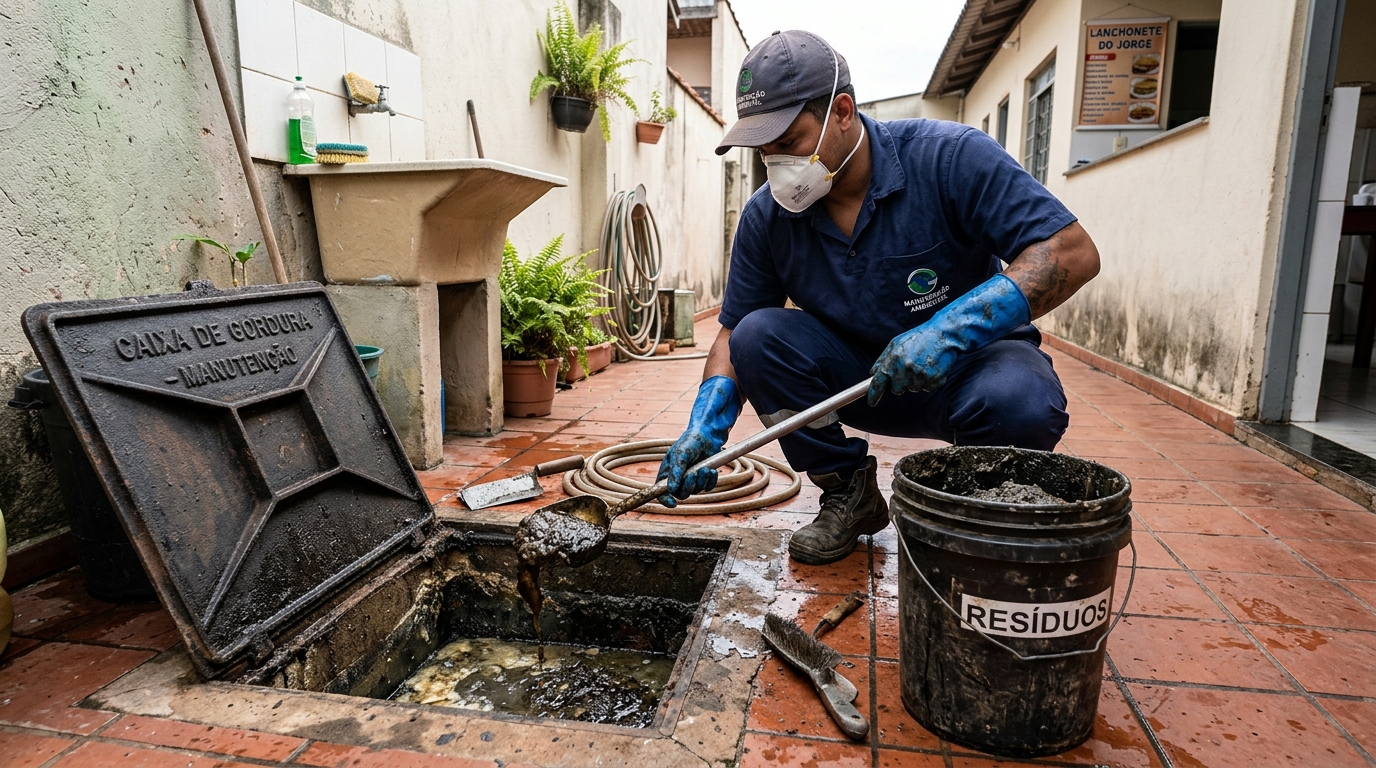 Remoção de resíduos da caixa de gordura em Cotia‑SP